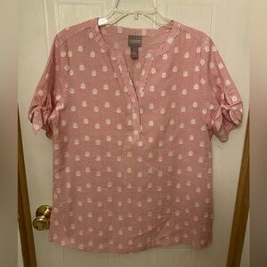 Chico's Red and White Linen Blend Blouse
